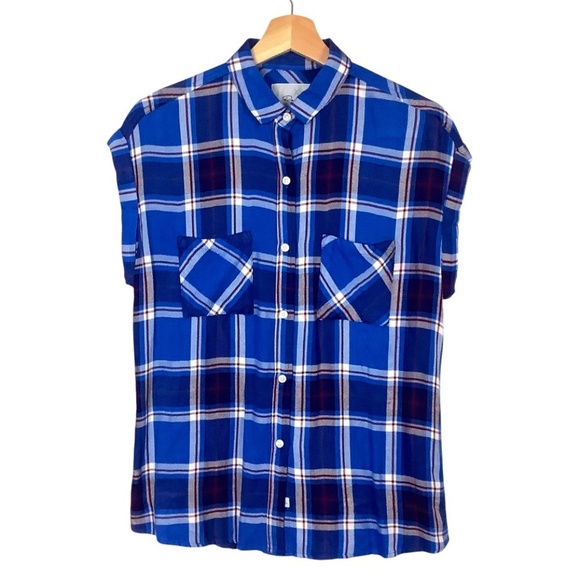 Rails Britt Santorini Royal Plaid Cap Sleeve Shirt XS - Picture 1 of 15